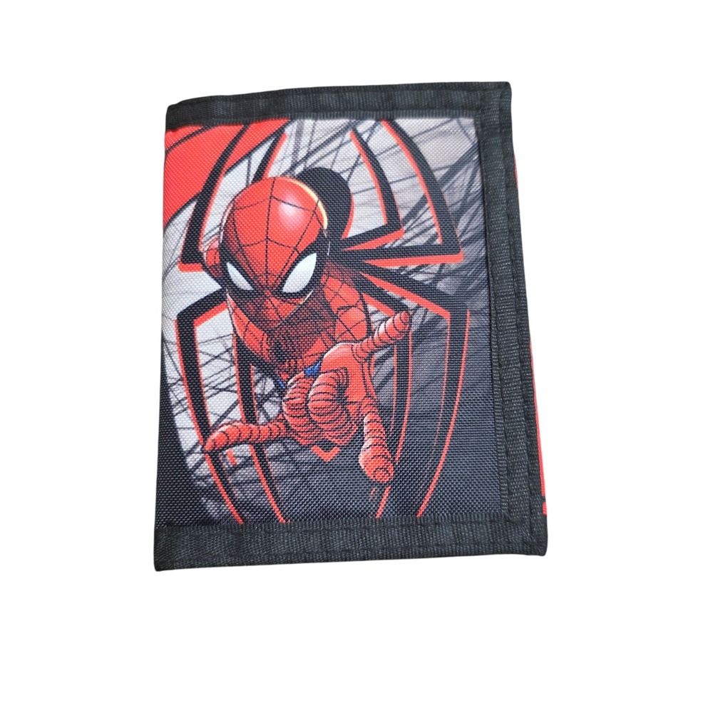 Marvel Spider-Man Bioworld Red Black Canvas Trifold Wallet Velcro Closure